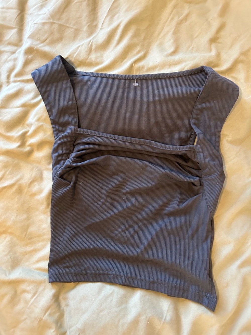 Ribbed Square-Neck Crop Top in Charcoal Gray